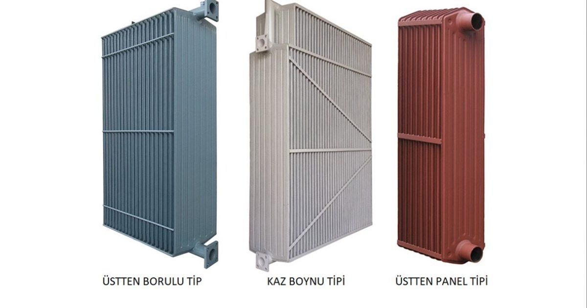 Trafo radyatörü panel grubunun kolektör borusuna bağlanmış kanatları, imalat tesisinde